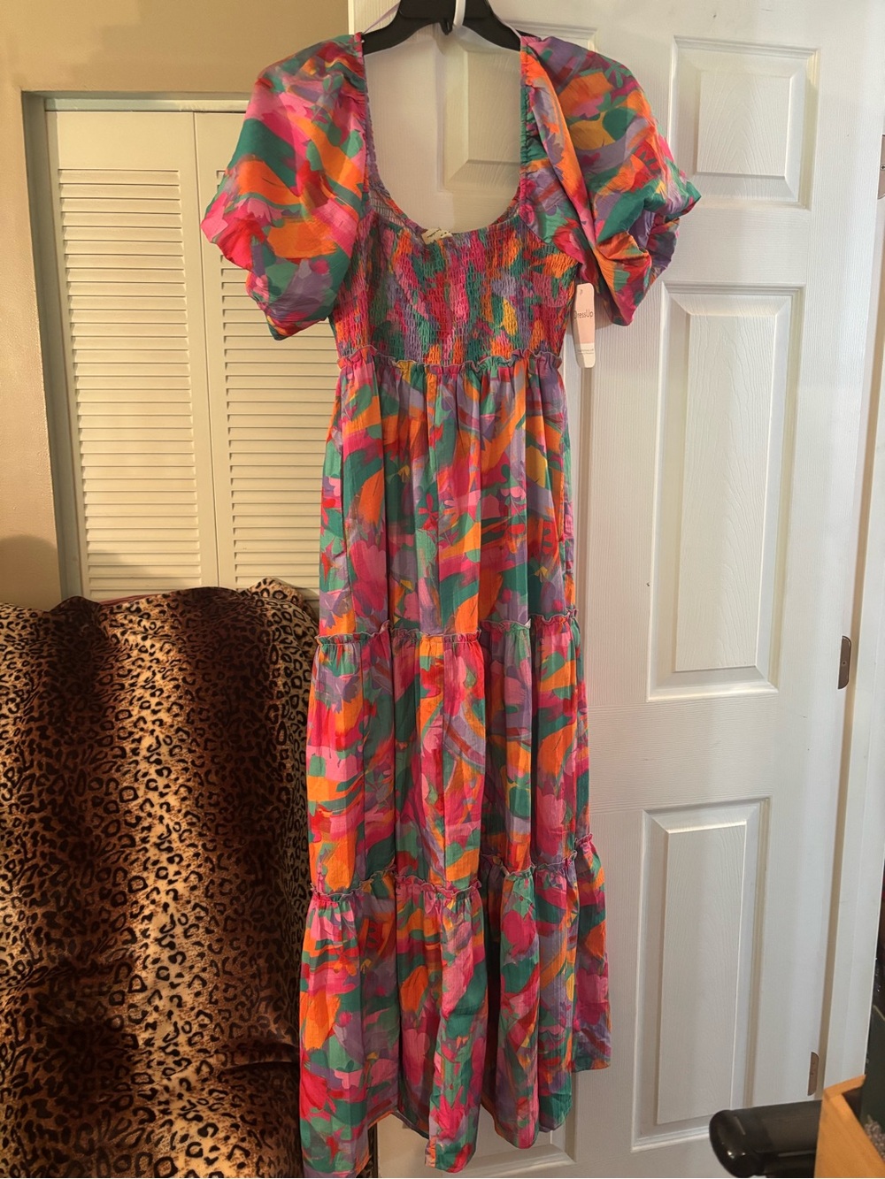 Bright Floral Smocked Maxi Dress in Pink and Green - Picture 6 of 7